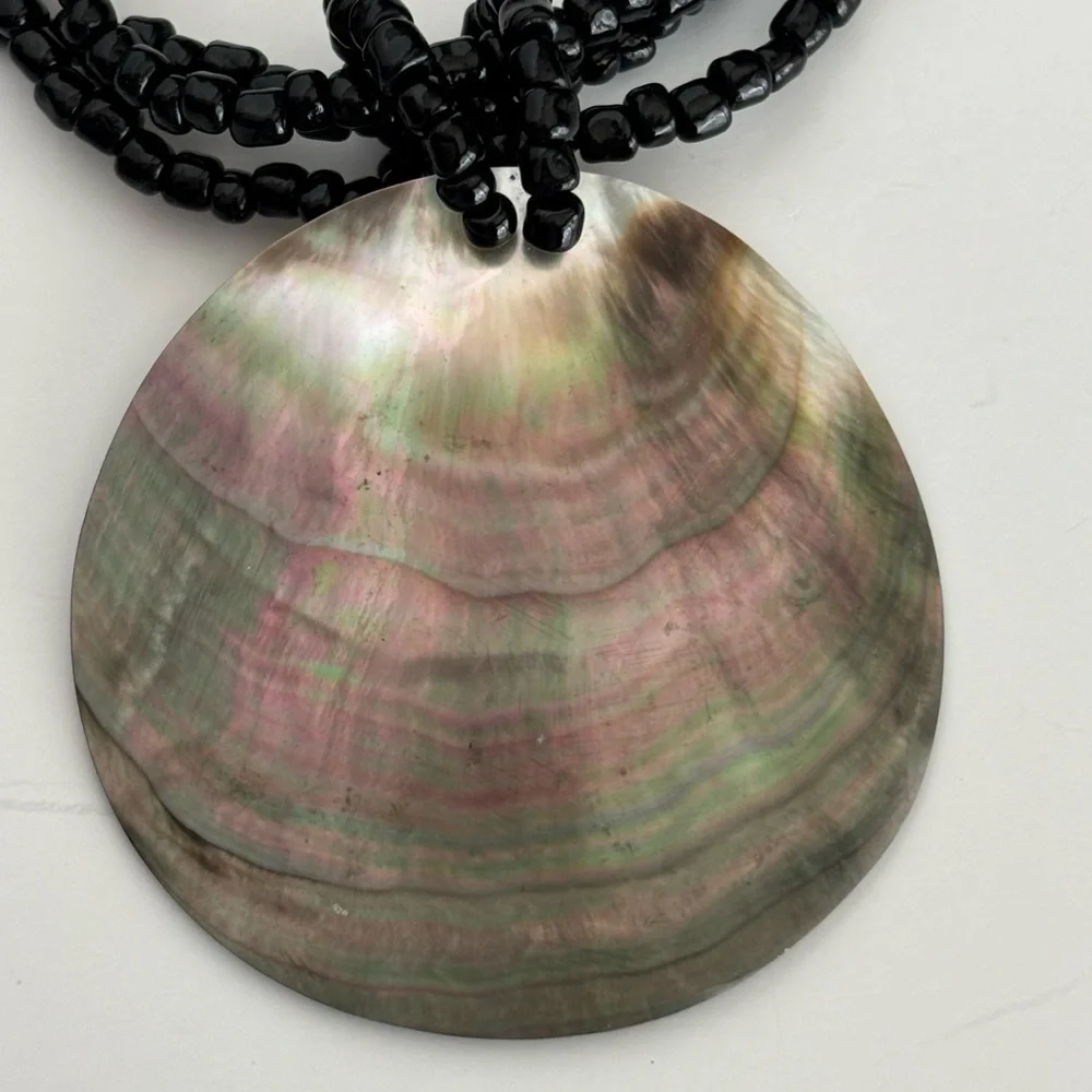 Abalone Pendant Statement Necklace Multi Strand Beaded Boho Style